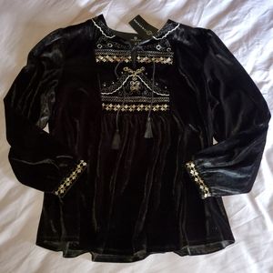 Curations brand XL Gypsy style embroidered velveteen shirt